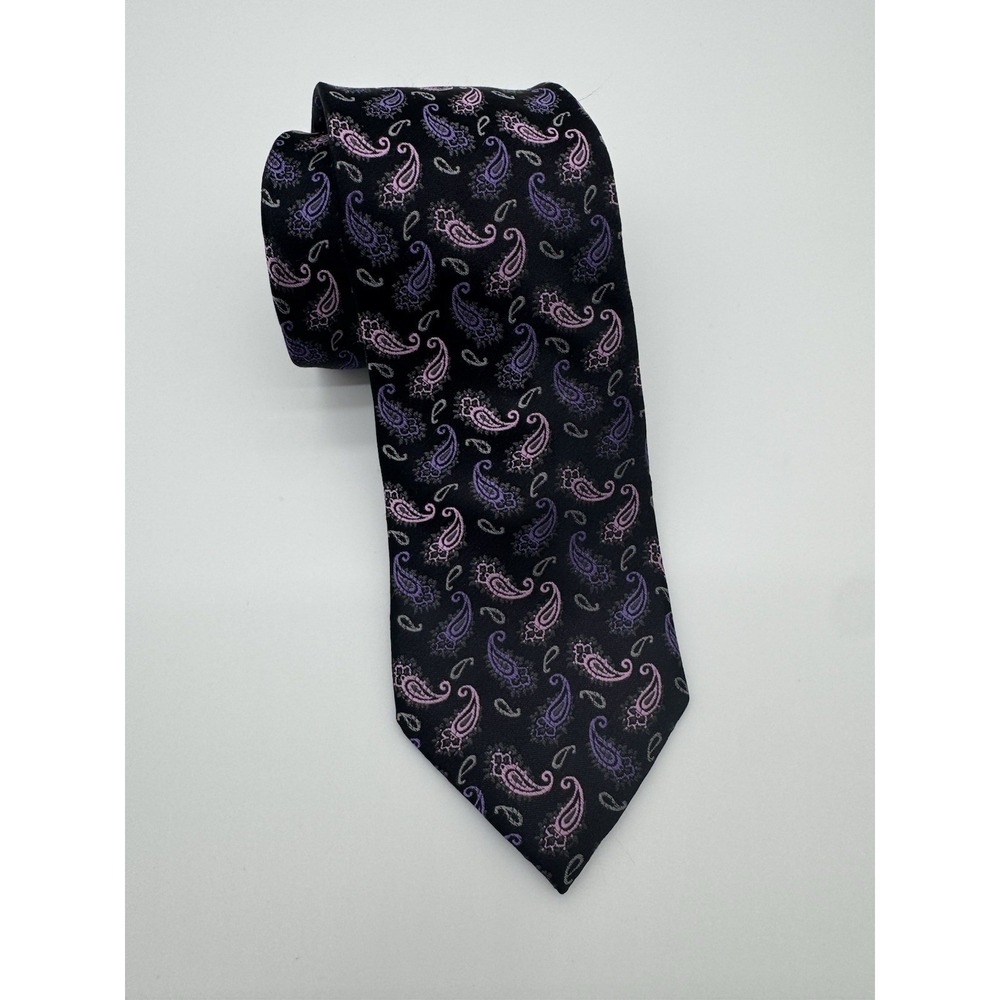 XMI Platinum Mens Tie Black Purple Pink Paisley Silk Classic Width Neck Tie